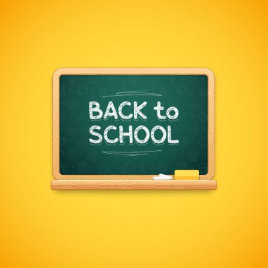 Back to School Written on Realistic Wooden Green Chalkboard. Vector illustration for education projects.