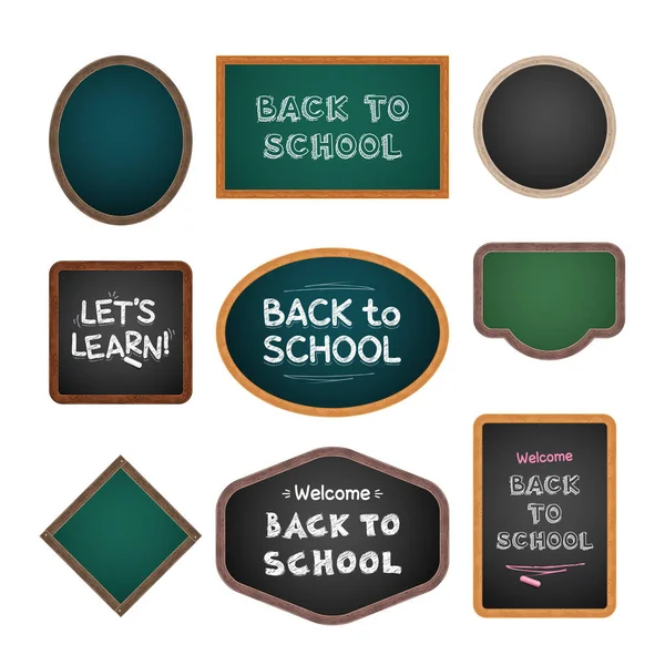 Back School Written Wooden Chalkboards Set Vector Illustration Education Projects — Stockvektor