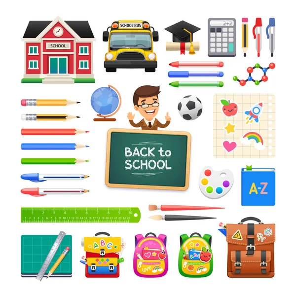 Back School Icons Collection Vector Illustrations Set Education Projects Isolated — 스톡 벡터
