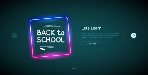 Back School Website Template Neon Vector Illustration Education Projects — Vetor de Stock