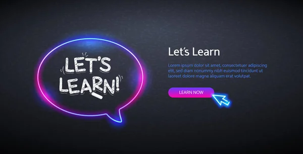 Lets Learn Website Template Neon Vector Illustration Education Projects — 스톡 벡터