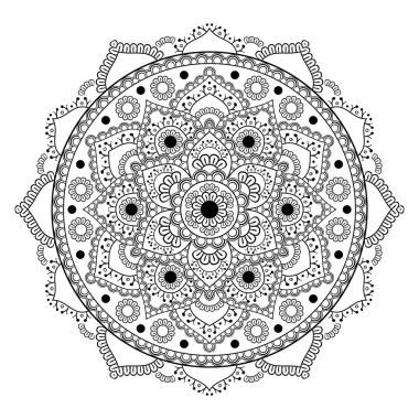 Flourish Süslü Mandala. Arapça, Hint, Fas, İspanya, Türkçe, İslami, Çin tasarım unsurları. Vektör dairesel oryantal desen. Boyama kitabı sayfası. Beyaz arkaplanda izole.