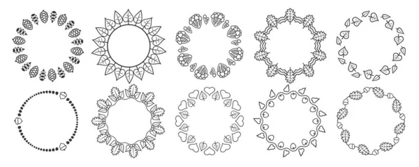 Cadres Décoratifs Floraux Ronds Collection Automne Ensemble Des Différents Éléments — Image vectorielle