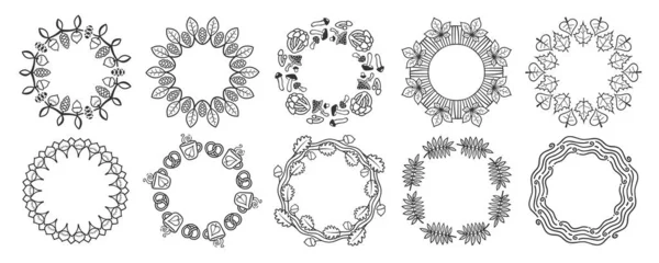 Cadres Décoratifs Floraux Ronds Collection Thanksgiving Ensemble Des Différents Éléments — Image vectorielle