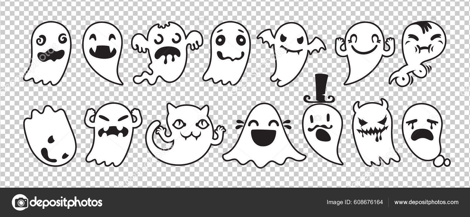Halloween Ghost Collection Outline Transparent Background Spooky