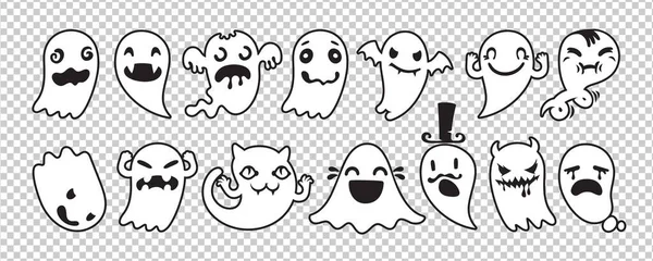 Halloween Ghost Collection Esboço Fundo Transparente Formas Assustadoras Torna Rápido — Vetor de Stock