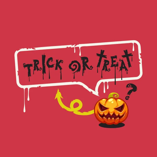 Trick Treat Halloween Red Poster Com Discurso Bolha Abóbora Ilustração — Vetor de Stock