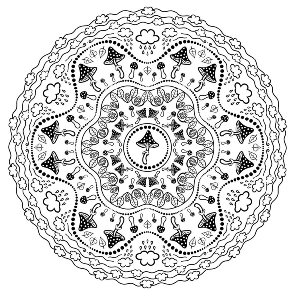 Mandala Con Adornos Amanita Elementos Diseño Árabe Indio Marroquí Español — Vector de stock