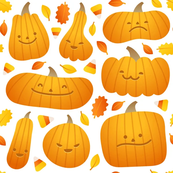 Halloween Pompoenen Lantaarns Naadloos Patroon Kleurrijke Illustraties Cartoon Stijl Voor — Stockvector