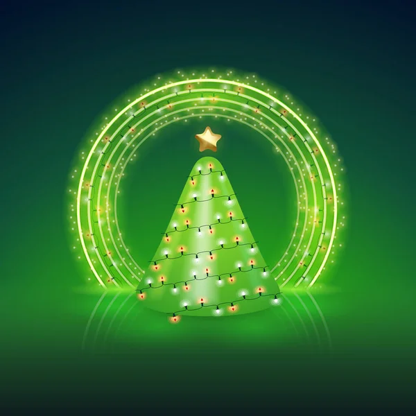 绿光背景下的圣诞树 你度假计划的矢量图解 — 图库矢量图片