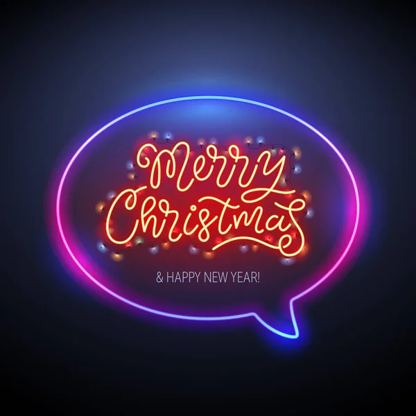 Feliz Navidad Mensaje Neón Con Burbuja Del Habla Ilustración Vectorial — Vector de stock