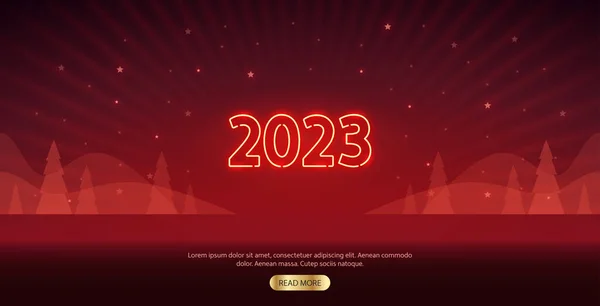 New Year 2023 Neon Website Template Dark Red Background Vector — Stock Vector