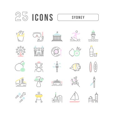 Sydney mi? Web tasarımı, uygulama ve en modern projeler için son derece ince simgelerin toplanması. Kategori Ülkeleri ve Şehirler için işaret kiti.