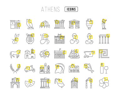 Atina. Web tasarımı, uygulama ve en modern projeler için son derece ince simgelerin toplanması. Kategori Ülkeleri ve Şehirler için işaret kiti.