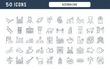 Azerbaycan. Web tasarımı, uygulama ve en modern projeler için son derece ince simgelerin toplanması. Kategori Ülkeleri ve Şehirler için işaret kiti.