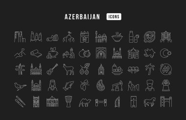 Azerbaycan. Web tasarımı, uygulama ve en modern projeler için son derece ince simgelerin toplanması. Kategori Ülkeleri ve Şehirler için işaret kiti.