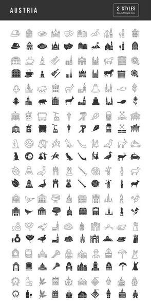 Austria Colección Iconos Monocromáticos Perfectamente Simples Para Diseño Web Aplicación — Vector de stock