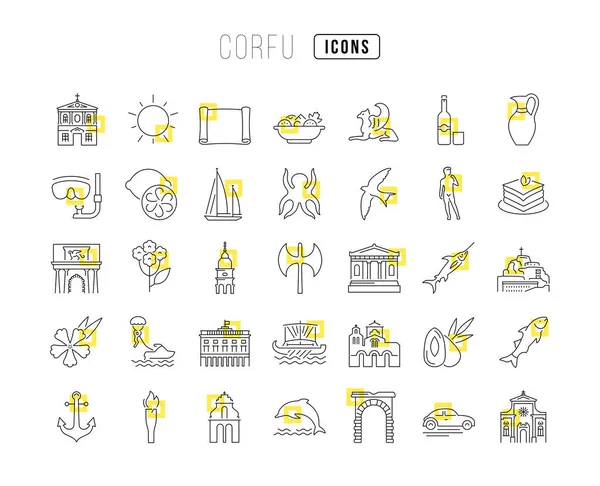 Corfú Colección Iconos Perfectamente Delgados Para Diseño Web Aplicación Los — Vector de stock