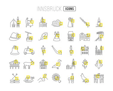 Innsbruck 'da. Web tasarımı, uygulama ve en modern projeler için son derece ince simgelerin toplanması. Kategori Şehirler ve Ülkeler için işaret kiti.
