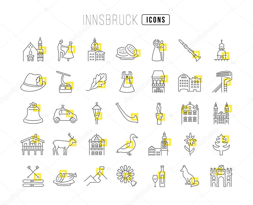 Innsbruck. Collection of perfectly thin icons for web design, app, and the most modern projects. The kit of signs for category Cities and Countries.