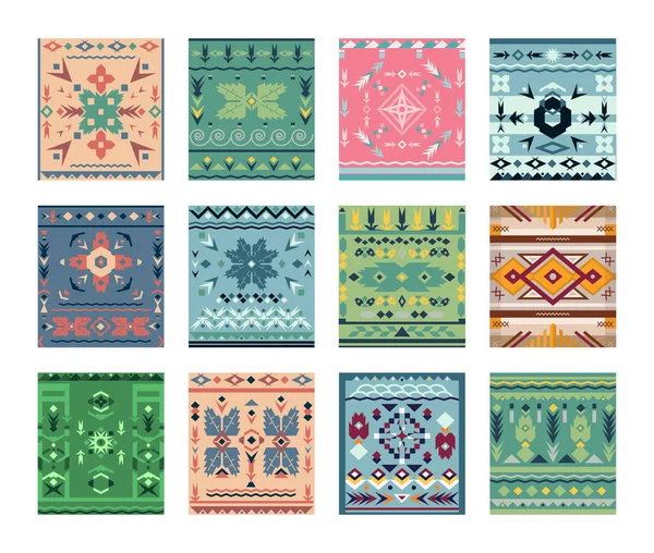 Набор Прямоугольных Ковров Этническими Геометрическими Орнаментами — стоковый вектор