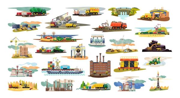 Une Collection Illustrations Avec Diverses Industries Services Combustibles Gaz Énergie — Image vectorielle