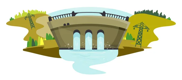 Детальная Иллюстрация Водохранилища Плотина — стоковый вектор