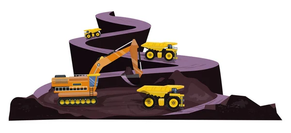 Detailed Mining Illustration Stone Quarry Heavy Machinery — Stock Vector