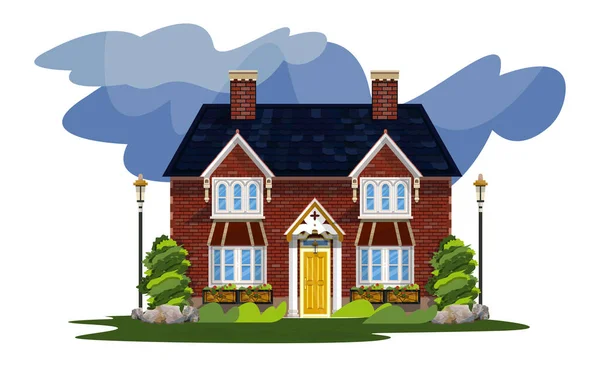 Illusztráció Egy Ház Angol Stílusban Egyesült Királyság Építészete — Stock Vector