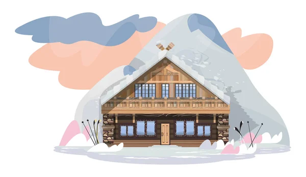 Ilustração Com Uma Casa Estilo Chalé Arquitetura Das Regiões Montanhosas Ilustração De Stock