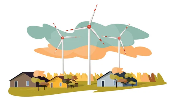 田舎の風車の詳細なイラスト 風力エネルギーの抽出 ロイヤリティフリーのストックイラスト
