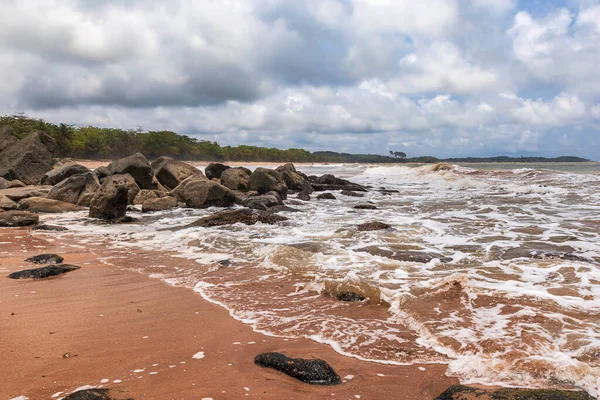 African Beach Black Dark Boulders Lying Coast Axim Ghana West — Φωτογραφία Αρχείου