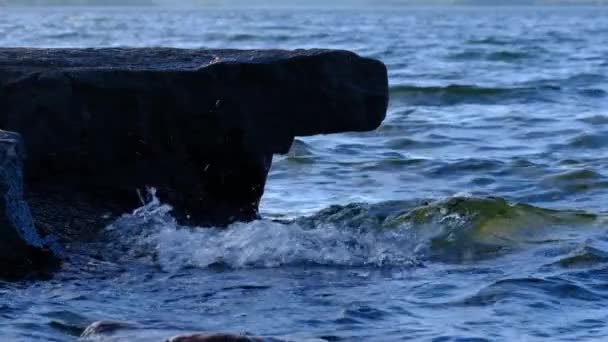 Σκούρος Γκρεμός Που Σχηματίζεται Από Θάλασσα Στη Σουηδική Βαλτική Θάλασσα — Αρχείο Βίντεο