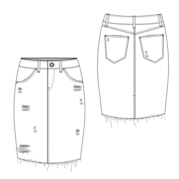 Ripped Midi Jean Skirt — Stock Vector