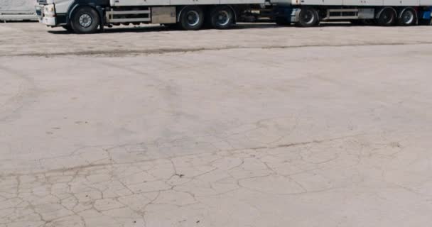 Widok z boku ciężarówki ładowanie towarów do magazynu — Wideo stockowe