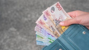 Rüşvet Konsepti - Yeni Zelanda Bankası Notları Bir Cüzdanda Yüzlükler, Elliler, Yirmilikler ve Onluklar, Kopya Boşluğu ile Seçici Odaklanma