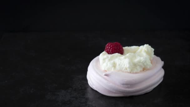 Stop Motion Video Delicious Meringue Fruit Cream Being Decorated Eaten — Wideo stockowe