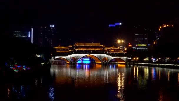 Puente Anshun Chengdu China Noche — Vídeo de stock