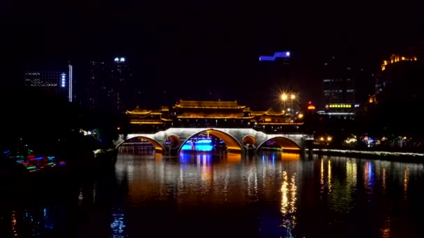 Puente Anshun Chengdu China Noche Zoom — Vídeo de stock