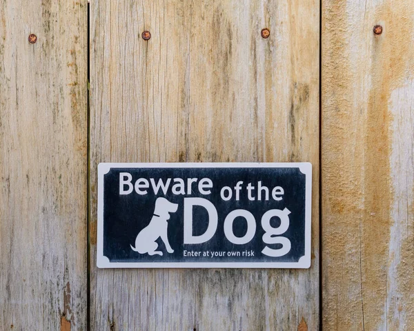 Closeup Beware Dog Sign Fence Copy Space — Stock Photo, Image
