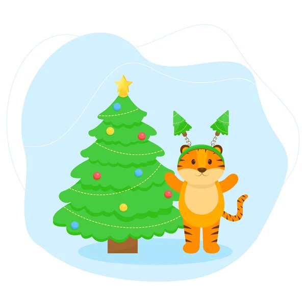 Frohes Neues Jahr Baum Mit Weihnachtsschmuck — Stockvektor