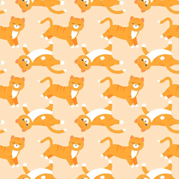 Seamless Pattern Funny Cartoon Cat — Stock Vector