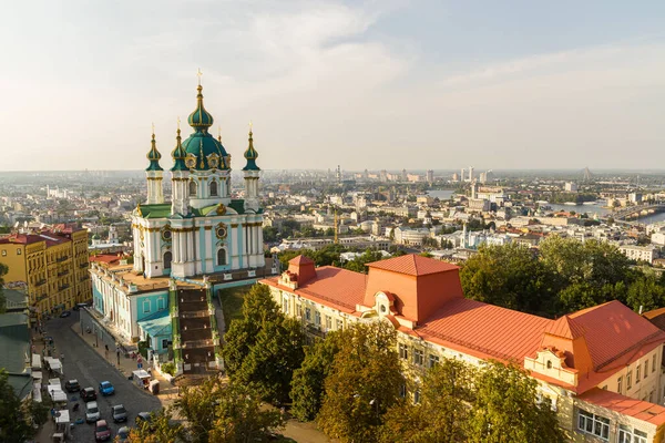 Kyiv Ukraine August 2014 Aerial View Historical Andrew Church Beautiful — стоковое фото