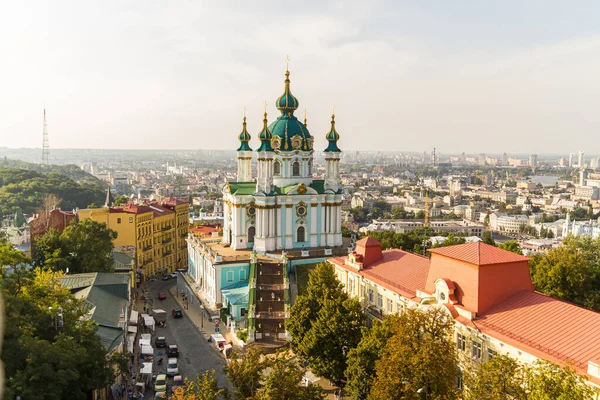 Kyiv Ukraine August 2014 Aerial View Historical Andrew Church Beautiful — стоковое фото