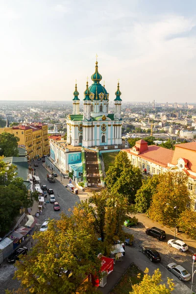 Kyiv Ukraine August 2014 Aerial View Historical Andrew Church Beautiful — стоковое фото