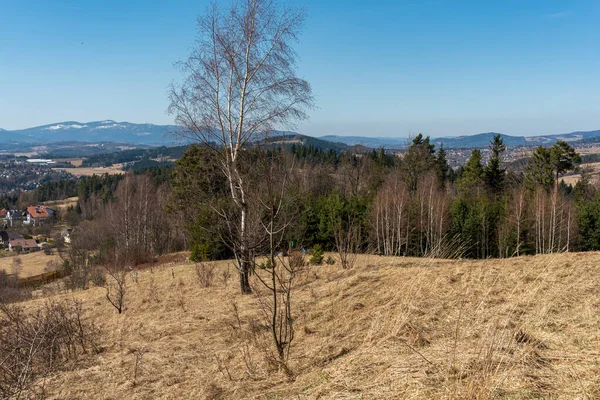 Úžasný Vzdušný Panoramatický Výhled Hory Les Vesnička Vyhlídkové Paluby Polsku — Stock fotografie