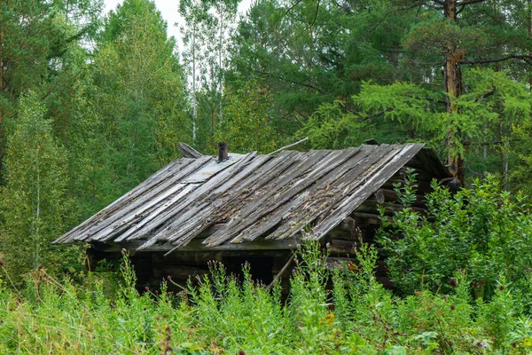 Una Antigua Casa Madera Abandonada Taiga Pabellón Caza Siberia —  Fotos de Stock