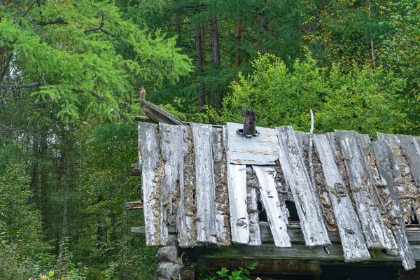 Stary dach domu wykonany jest z desek — Zdjęcie stockowe