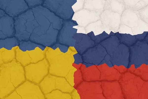 Russian Ukrainian military conflict illustration. flag of Ukraine and Russia — стоковое фото