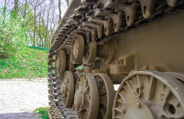 Russian tank caterpillar track with wheels. caterpillar tank.